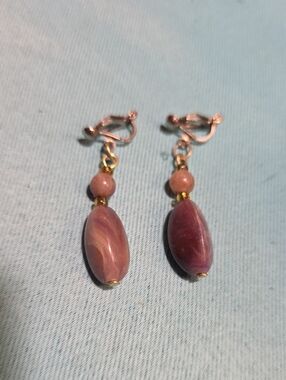 Silvertone Clip-On Earrings with Pink & Purple Beads